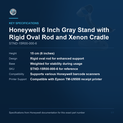 Honeywell 6 Inch Gray Stand with Rigid Oval Rod and STND-15R00-000-6 key specifications