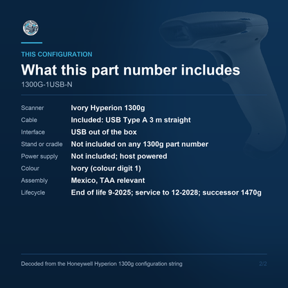 Honeywell Hyperion 1300g Linear Imager 1300G-1USB-N - What this part number includes