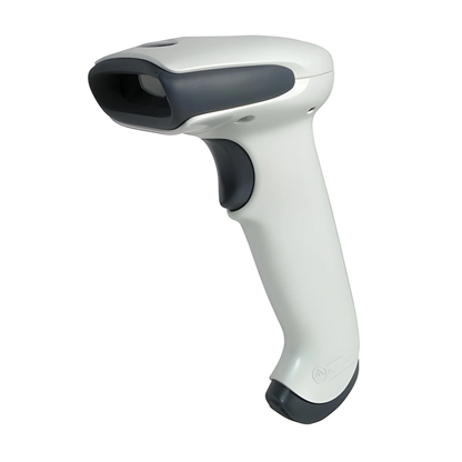 Honeywell Hyperion 1300g corded linear imaging barcode scanner in ivory, front three-quarter view