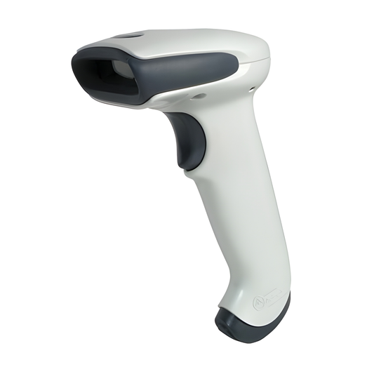 Honeywell Hyperion 1300g linear imaging scanner in ivory, three-quarter view