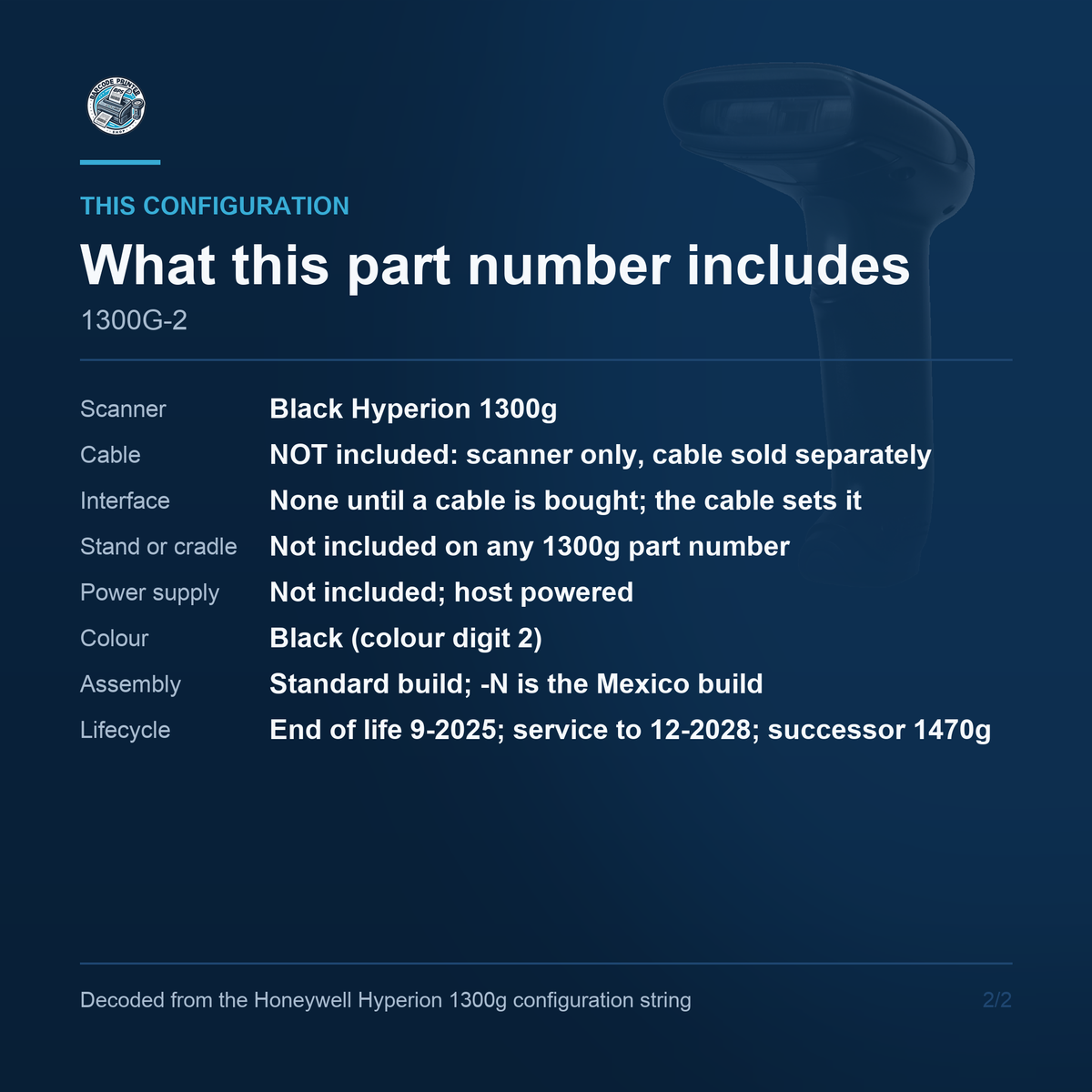Honeywell Hyperion 1300g Linear Imager 1300G-2 - What this part number includes