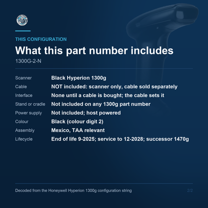 Honeywell Hyperion 1300g Linear Imager 1300G-2-N - What this part number includes