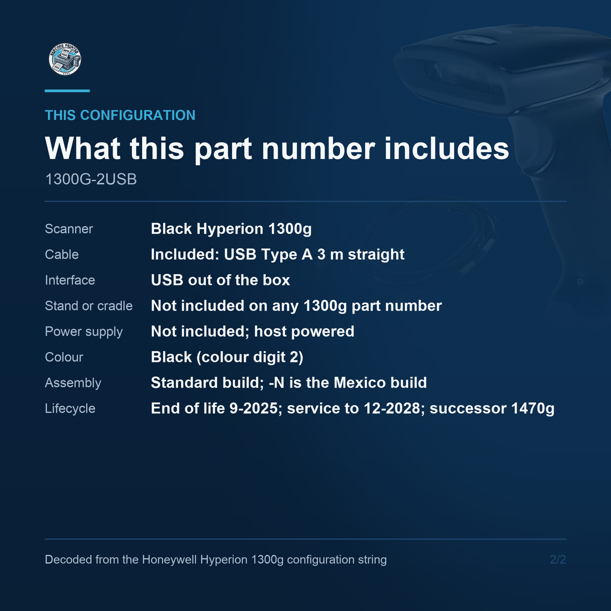 Honeywell Hyperion 1300g Linear Imager 1300G-2USB - What this part number includes