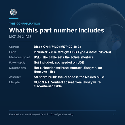 Honeywell Orbit 7120 Presentation Scanner MK7120-31A38 - What this part number includes