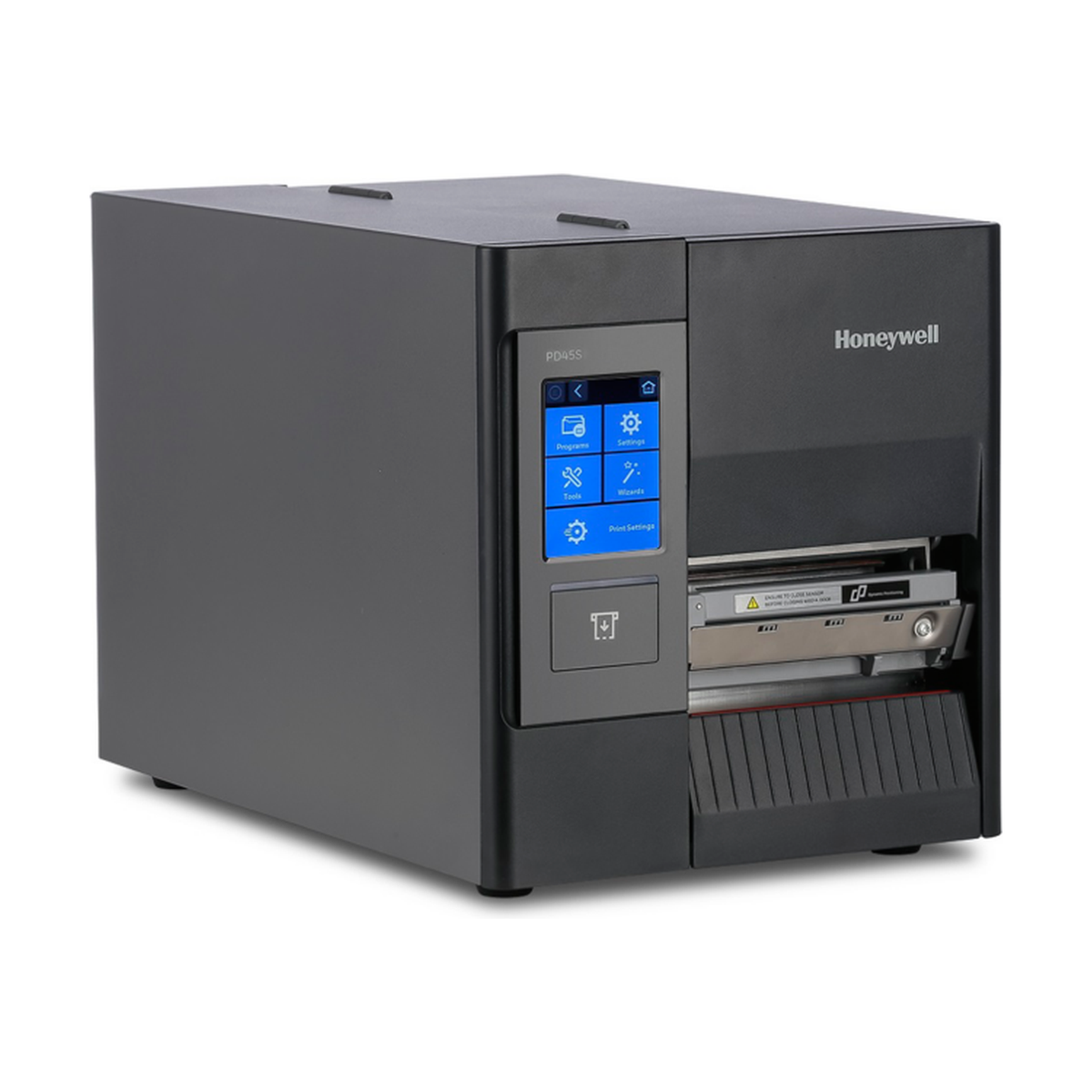 Honeywell PD45S industrial label printer, right three-quarter view with the color touch display