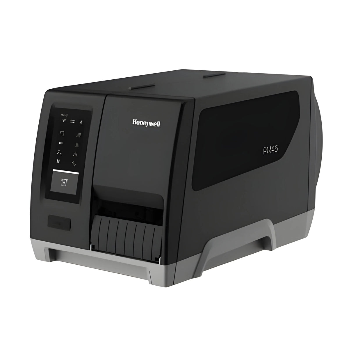Honeywell PM45A industrial label printer front three-quarter view with the icon display panel