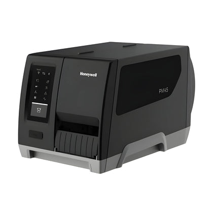 Honeywell PM45A industrial label printer front three-quarter view with the icon display panel