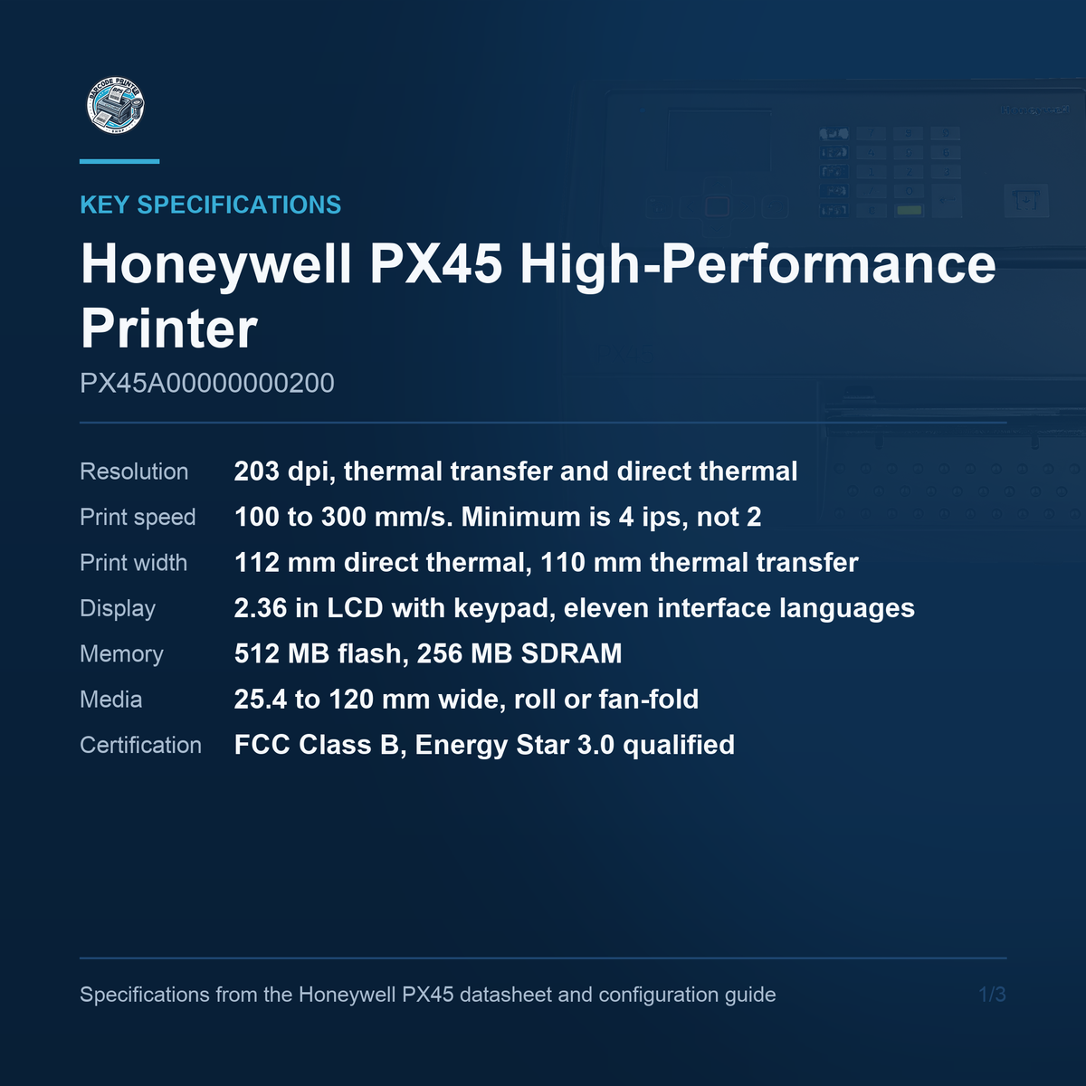Honeywell PX45 PX45A00000000200 key specifications