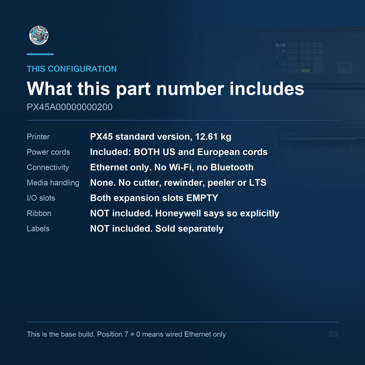 Honeywell PX45 PX45A00000000200 - what this part number includes