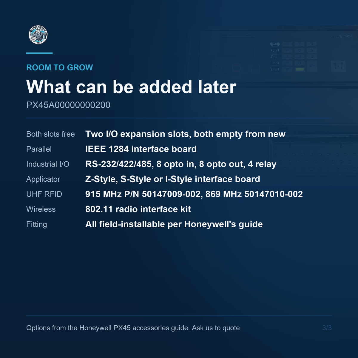 Honeywell PX45 PX45A00000000200 - expansion options that can be added later