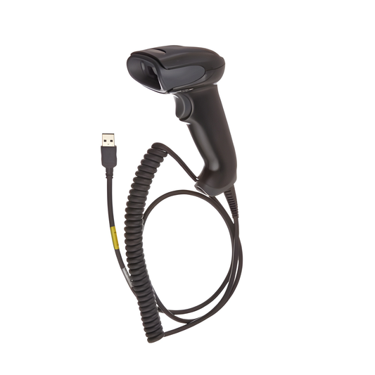 Honeywell Voyager 1250g corded laser scanner and coiled USB cable, black