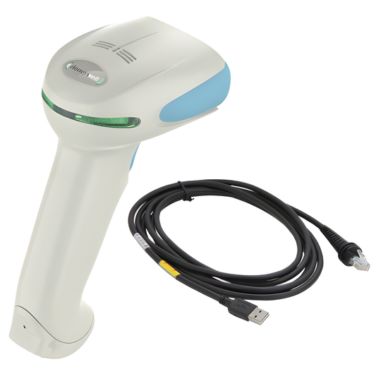 Honeywell Xenon XP 1950h white healthcare scanner with the included USB cable