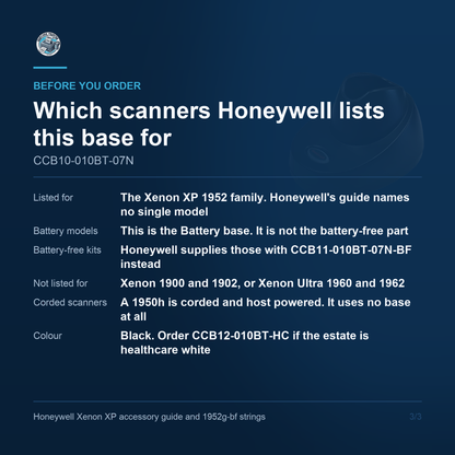 Honeywell CCB10-010BT-07N which Xenon XP scanners this base is listed for