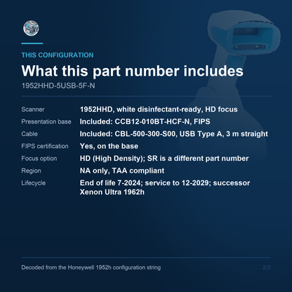Honeywell Xenon XP 1952h Healthcare Scanner 1952HHD-5USB-5F-N - What this part number includes
