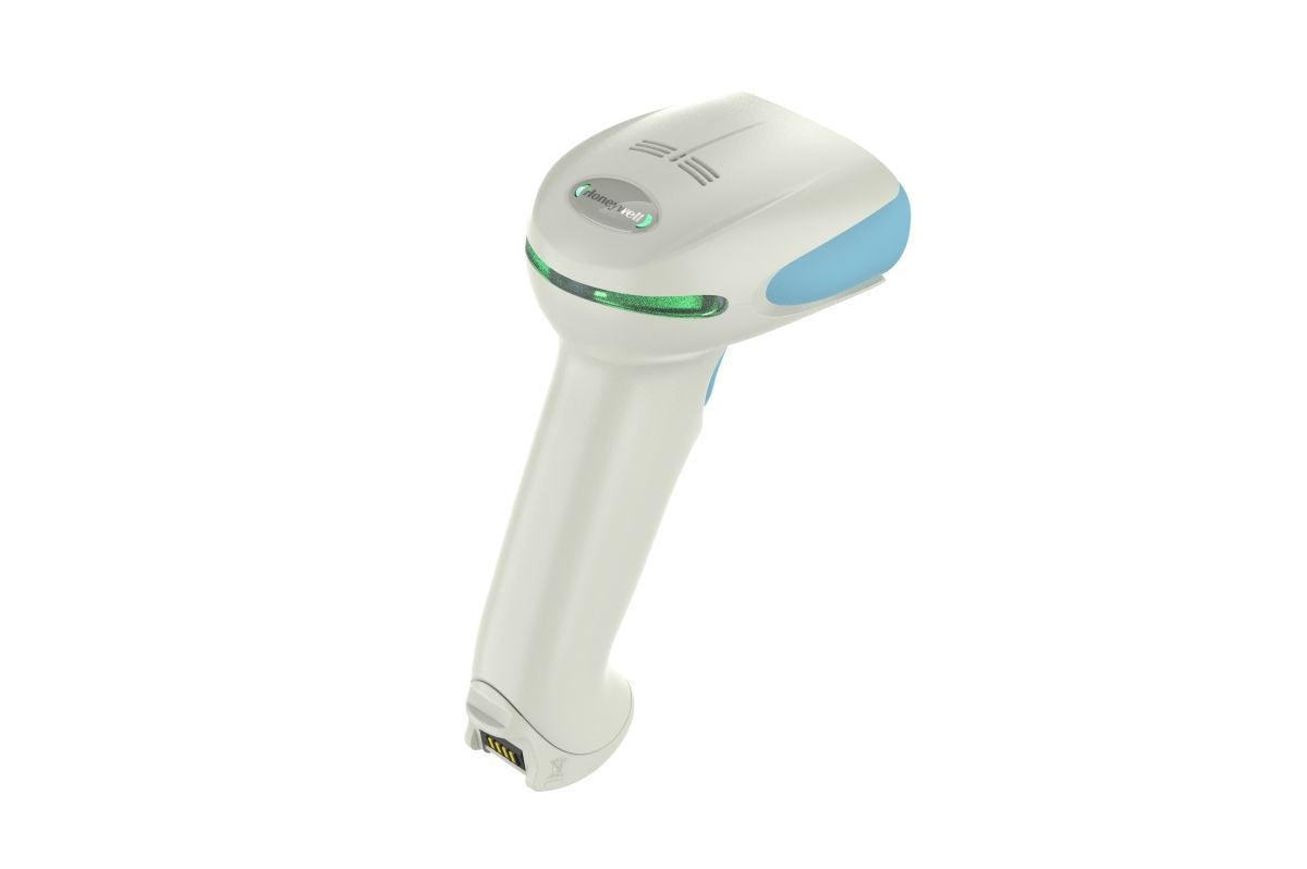Honeywell Xenon XP 1952h — white healthcare cordless scanner, angled view