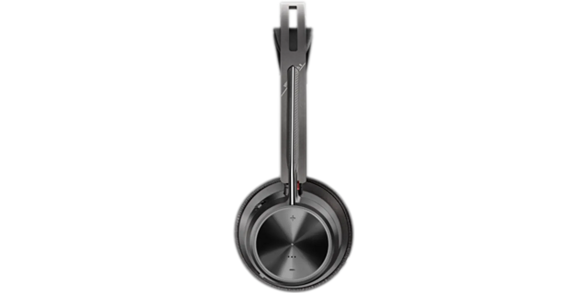 Poly Voyager Focus 2 UC headset, side profile with the boom microphone