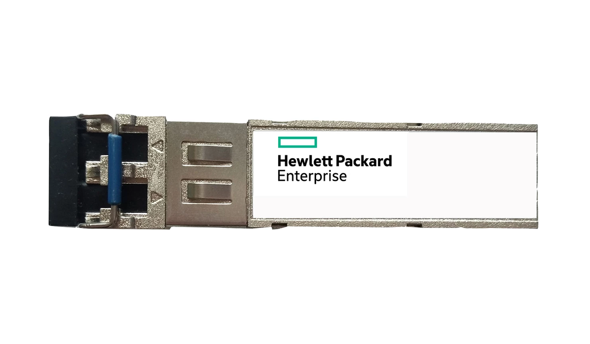 HPE Aruba 10G SFP+ SR — SFP+ transceiver with duplex LC ports and the HPE label