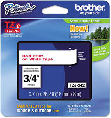 New, Pre-owned, Brother P-Touch TZE-242 Tape, 3/4" (0.7 mm) Standard Laminated P-Touch Tape, Red on White, 26.2 ft (8 m)