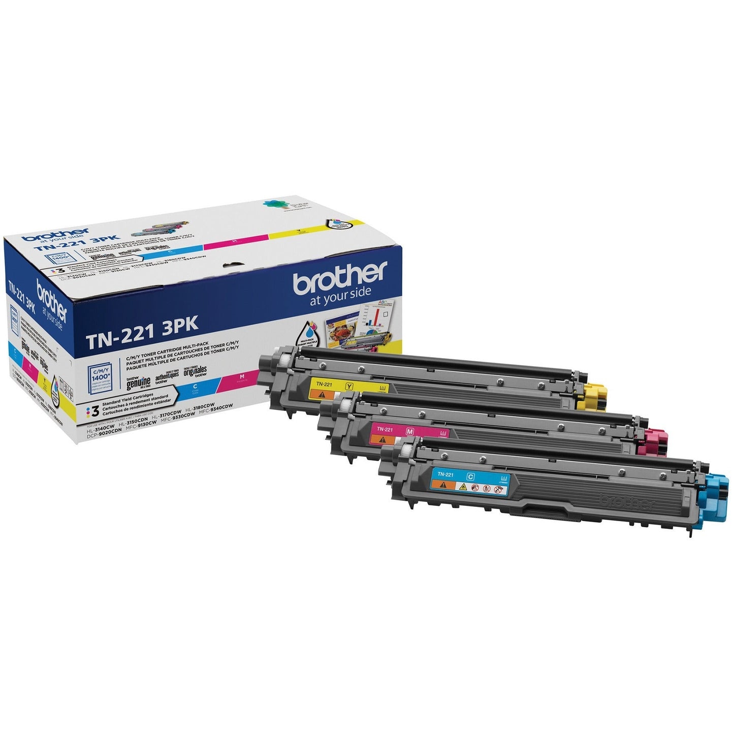 New, Pre-owned, Original Brother TN-221 Standard-Yield Multi-Color (CMY) Toner Cartridge, TN-221 3PK