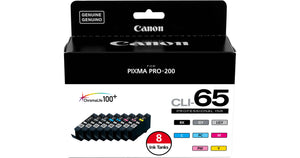 New, Pre-Owned - Canon CLI-65 High Yield Black and Multi-Colors Ink Cartridge, 8 Packs