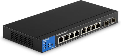 Linksys LGS310MPC 8 Port Gigabit Network PoE+ Switch 110W with 2 Uplink Gigabit SFP Slots - Advanced Security, QoS, Static Routing, VLAN, IGMP Features