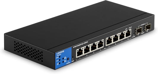 Linksys LGS310MPC 8 Port Gigabit Network PoE+ Switch 110W with 2 Uplink Gigabit SFP Slots - Advanced Security, QoS, Static Routing, VLAN, IGMP Features