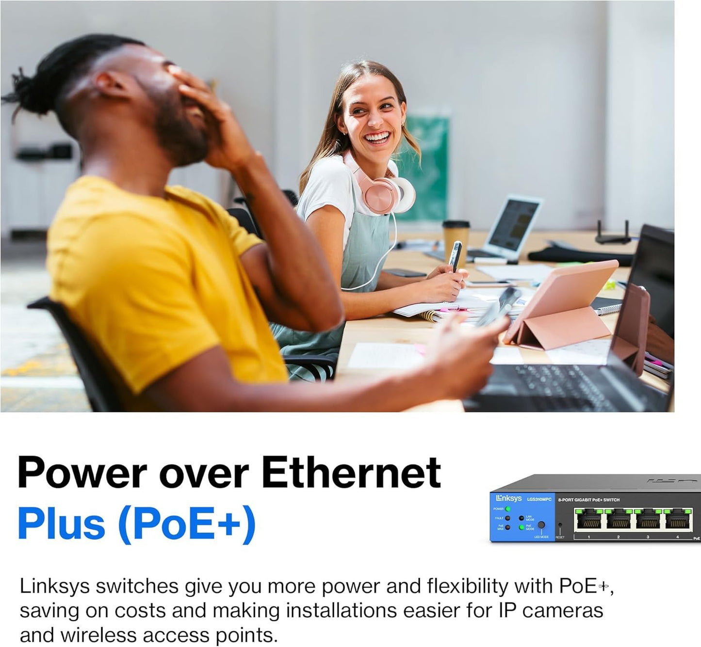 Linksys LGS310MPC 8 Port Gigabit Network PoE+ Switch 110W with 2 Uplink Gigabit SFP Slots - Advanced Security, QoS, Static Routing, VLAN, IGMP Features