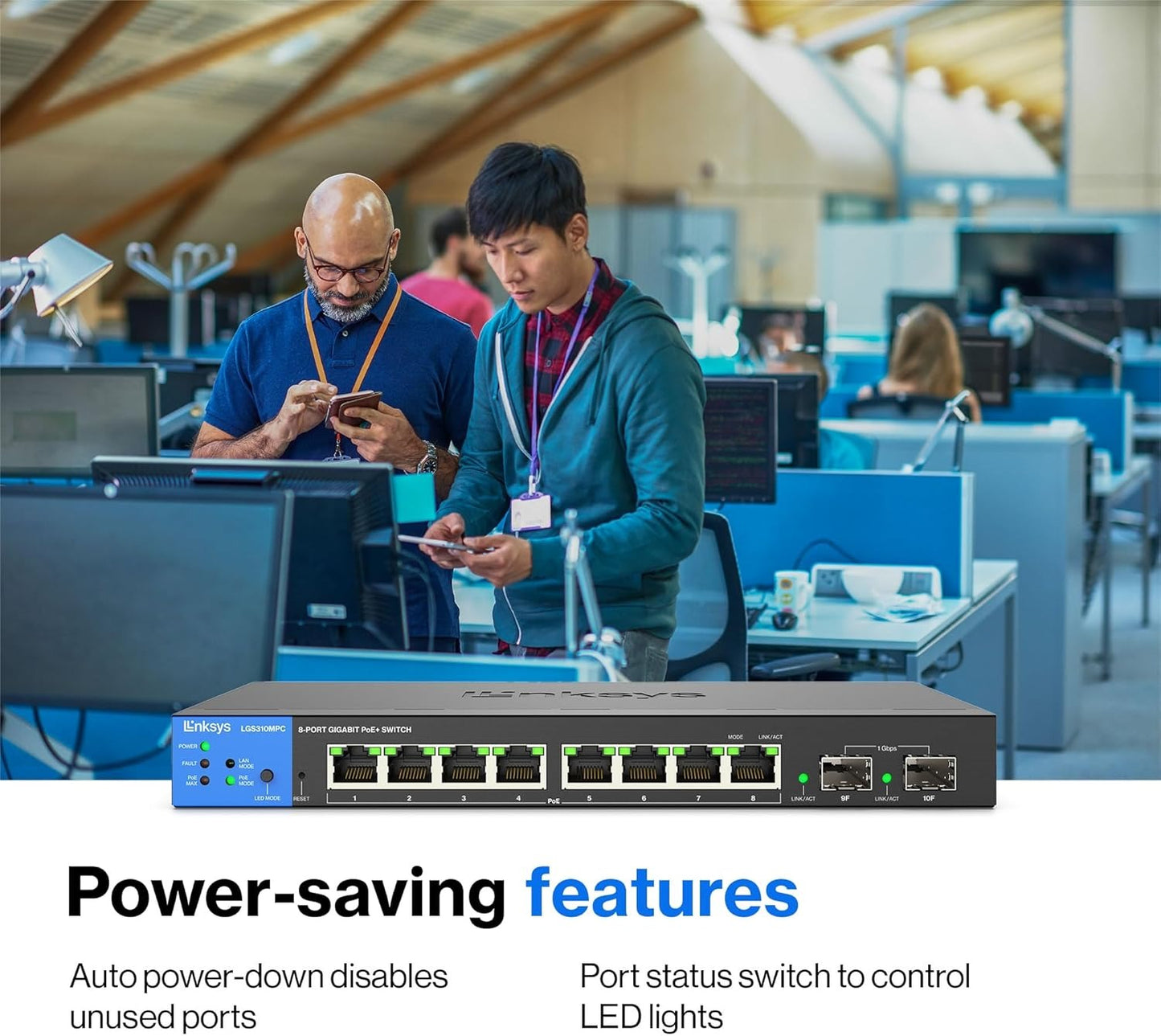 Linksys LGS310MPC 8 Port Gigabit Network PoE+ Switch 110W with 2 Uplink Gigabit SFP Slots - Advanced Security, QoS, Static Routing, VLAN, IGMP Features