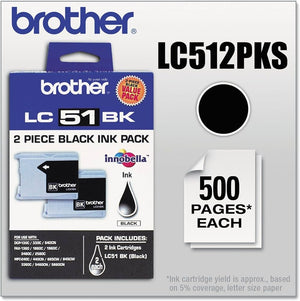 New, Pre-Owned - Brother LC51BK Black Ink Cartridge 2 PKS