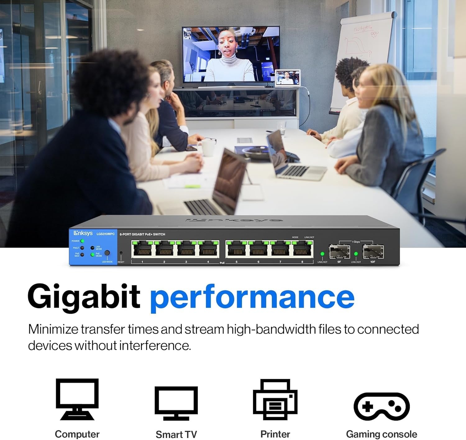 Linksys LGS310MPC 8 Port Gigabit Network PoE+ Switch 110W with 2 Uplink Gigabit SFP Slots - Advanced Securi… — view 7