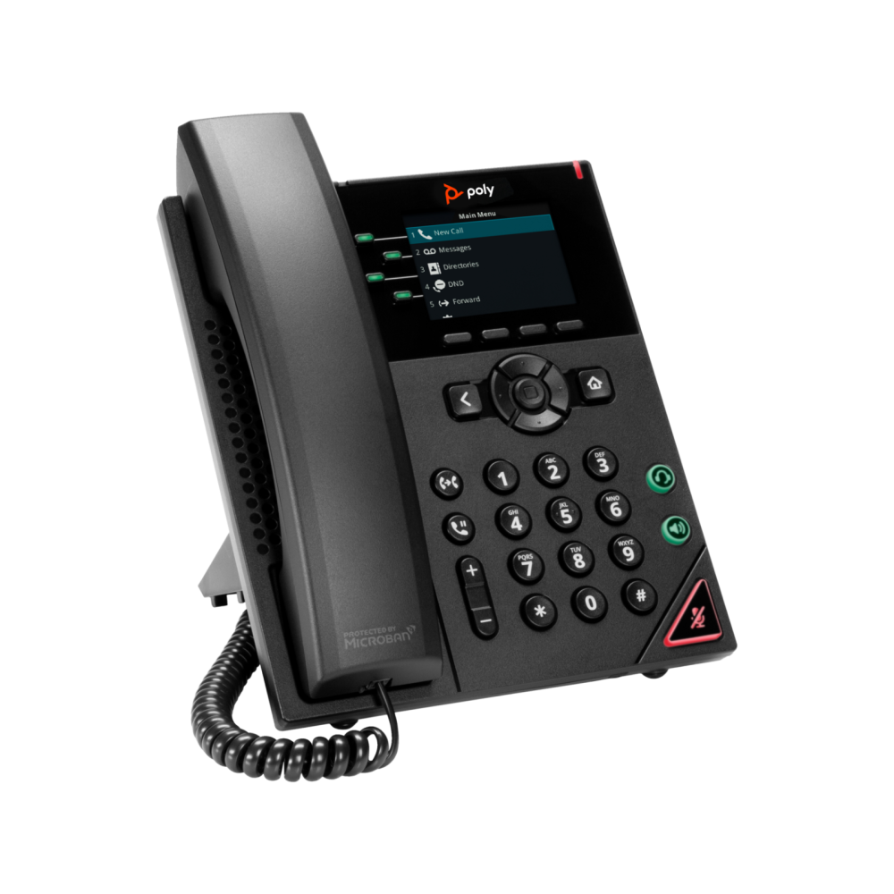 Teléfono de escritorio IP Poly VVX 250 de 4 líneas, antimicrobiano, negro, 89B66AA#ABA