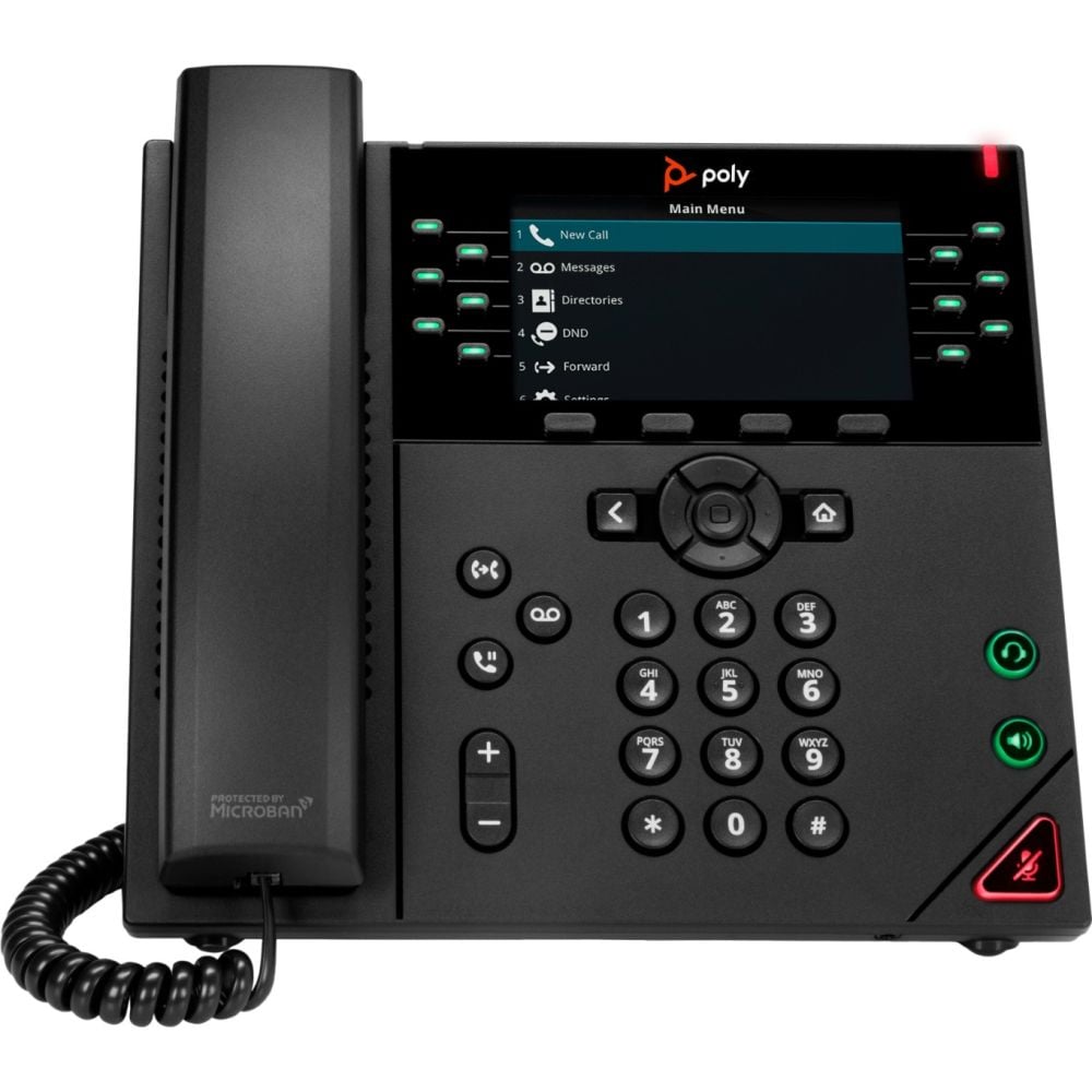Teléfono de escritorio IP Poly VVX 250 de 4 líneas, antimicrobiano, negro, 89B66AA#ABA