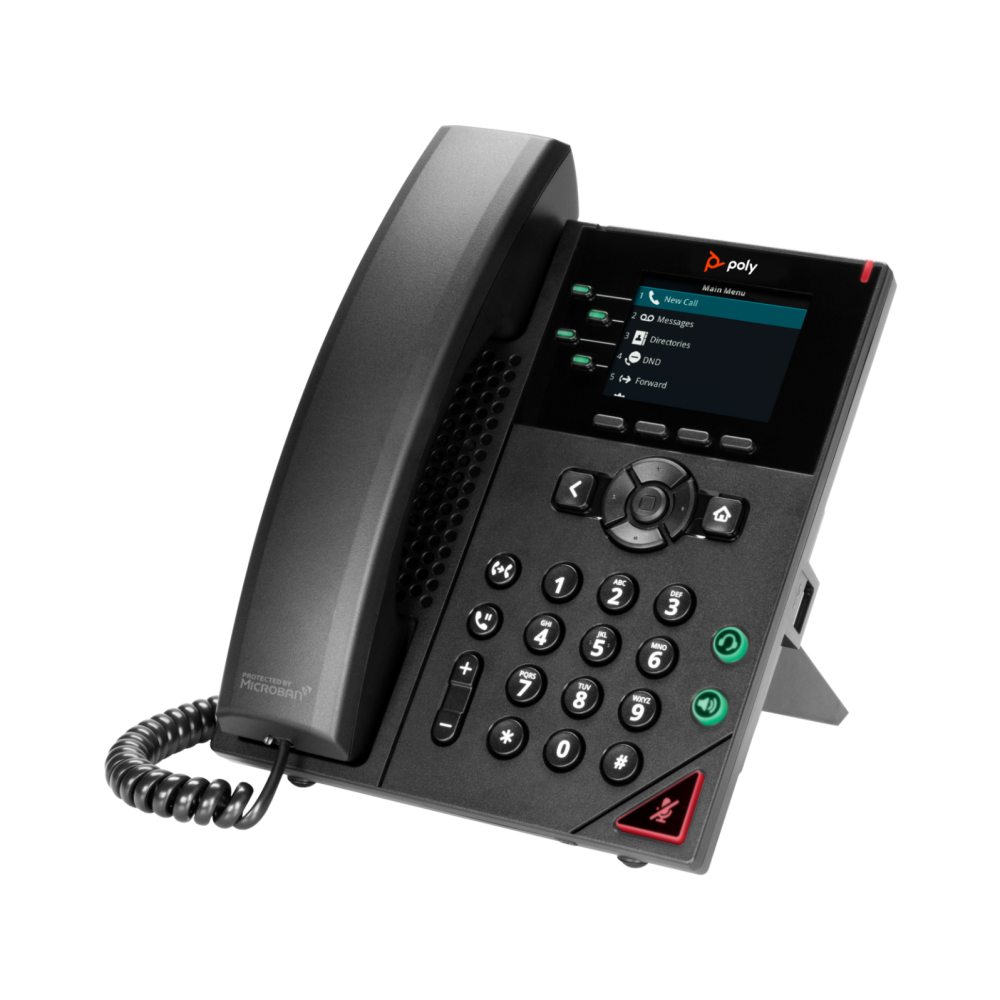 Teléfono de escritorio IP Poly VVX 250 de 4 líneas, antimicrobiano, negro, 89B66AA#ABA