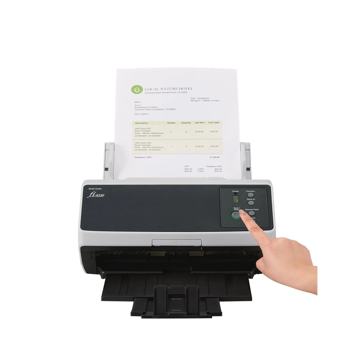 Ricoh fi-8150 colour duplex document scanner, front view of the operator panel
