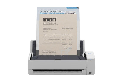 Ricoh ScanSnap iX1300 compact document scanner in white, elevated front view with the feed extension open