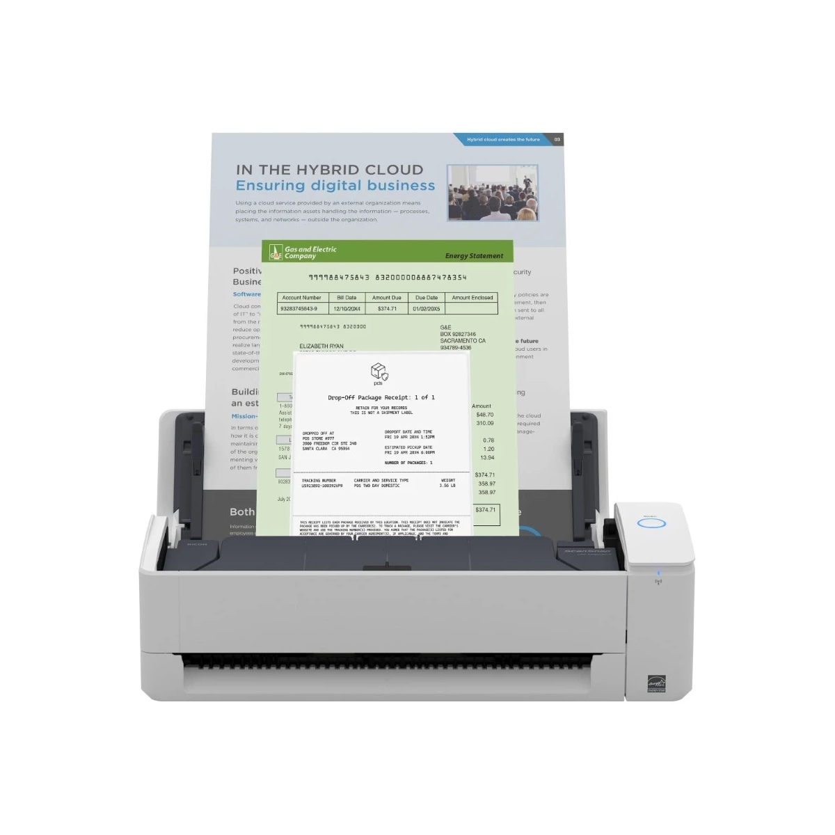 Ricoh ScanSnap iX1300 compact document scanner in white, front three-quarter view