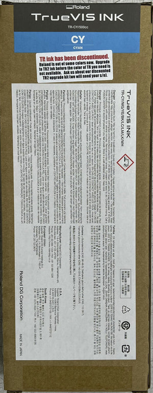 New, Pre-Owned - Roland TrueVIS TR-CY/500CC High-Yield Cyan Ink Cartridge