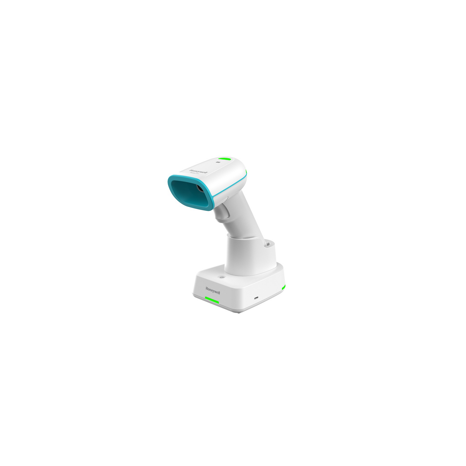 Honeywell Xenon Ultra 1962h healthcare scanner in white anti-microbial housing with its charge and communication base