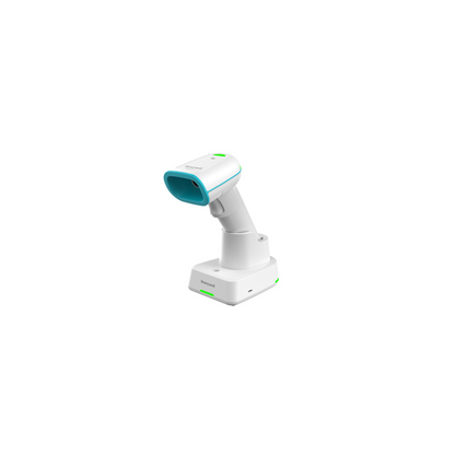 Honeywell Xenon Ultra 1962h healthcare scanner in white anti-microbial housing with its charge and communication base
