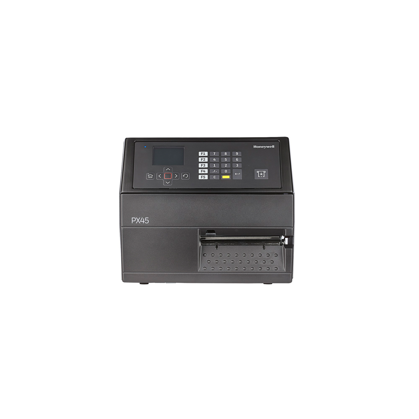 Honeywell PX45A industrial label printer, front view with keypad and display