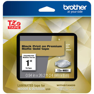 New, Pre-owned, Genuine Brother TZe-M851 Black on Matte Gold 24mm 1" P-Touch Label Tape