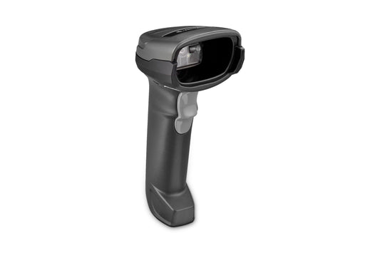 Zebra DS2208 corded handheld scanner, Twilight Black, standing upright