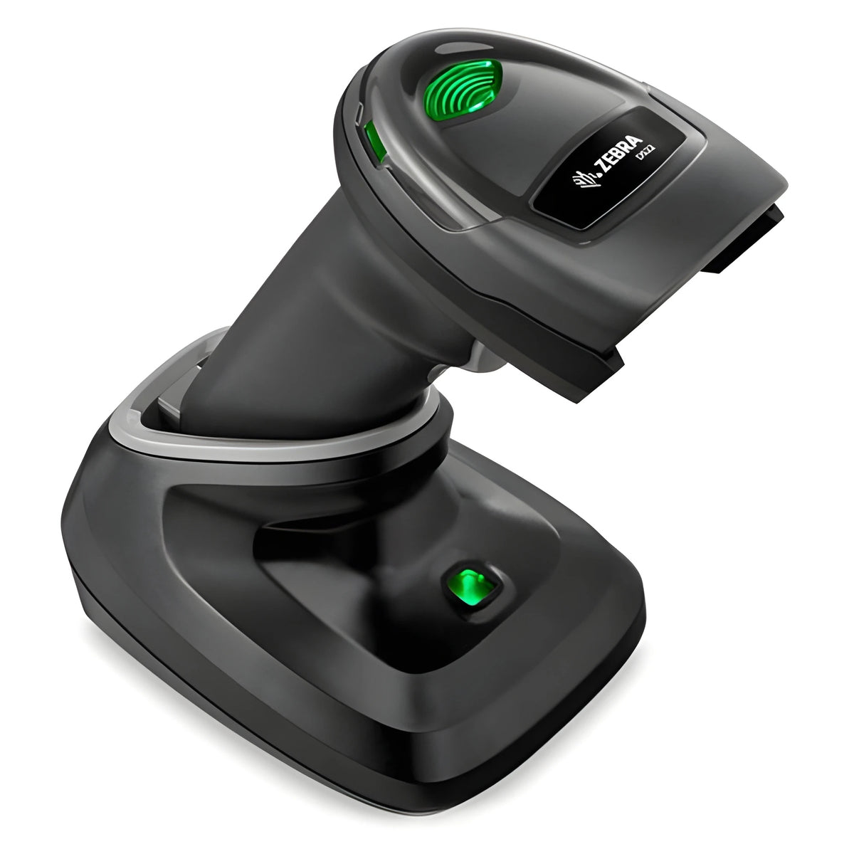 Zebra DS8178 cordless barcode scanner seated in its standard FIPS charging cradle