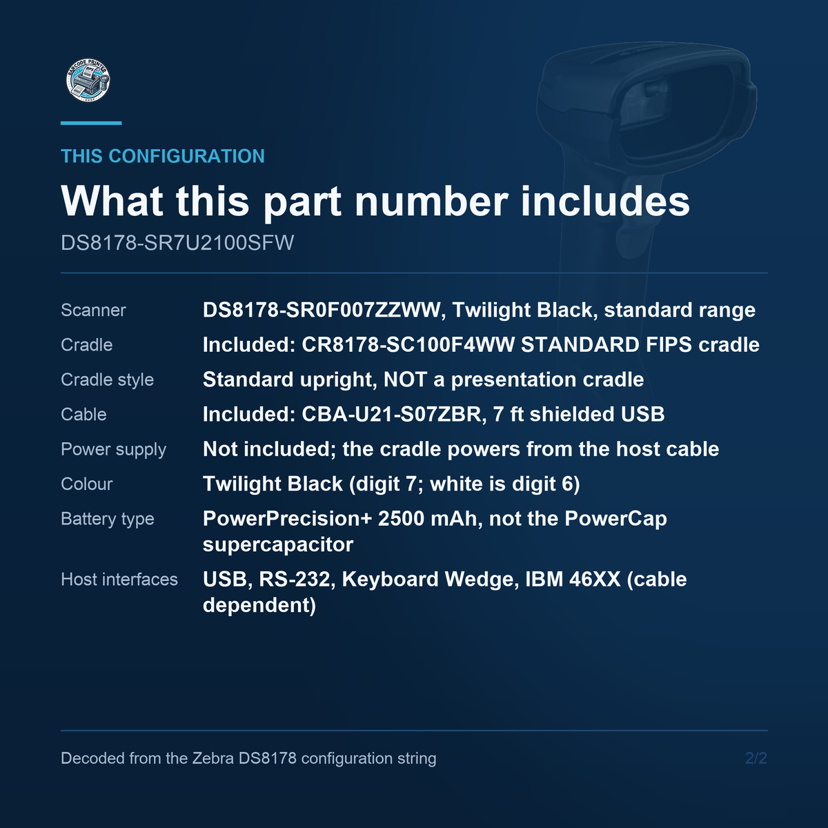 Zebra DS8178 Cordless Scanner DS8178-SR7U2100SFW - What this part number includes
