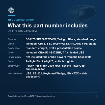 Zebra DS8178 Cordless Scanner DS8178-SR7U2100SFW - What this part number includes