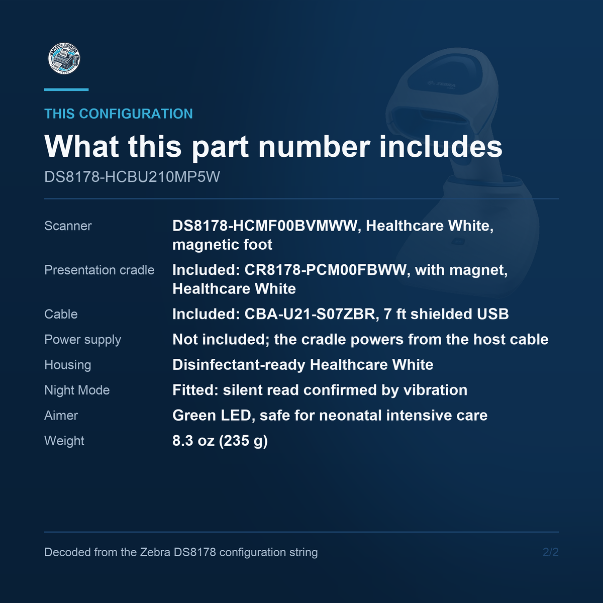 Zebra DS8178-HC Healthcare Cordless Scanner DS8178-HCBU210MP5W - What this part number includes