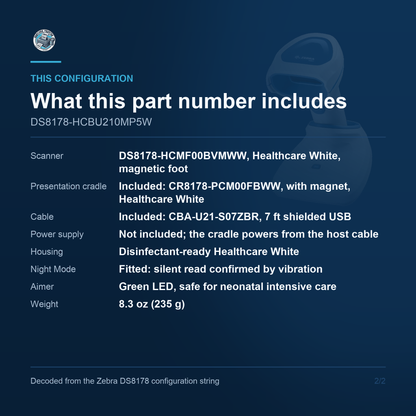 Zebra DS8178-HC Healthcare Cordless Scanner DS8178-HCBU210MP5W - What this part number includes