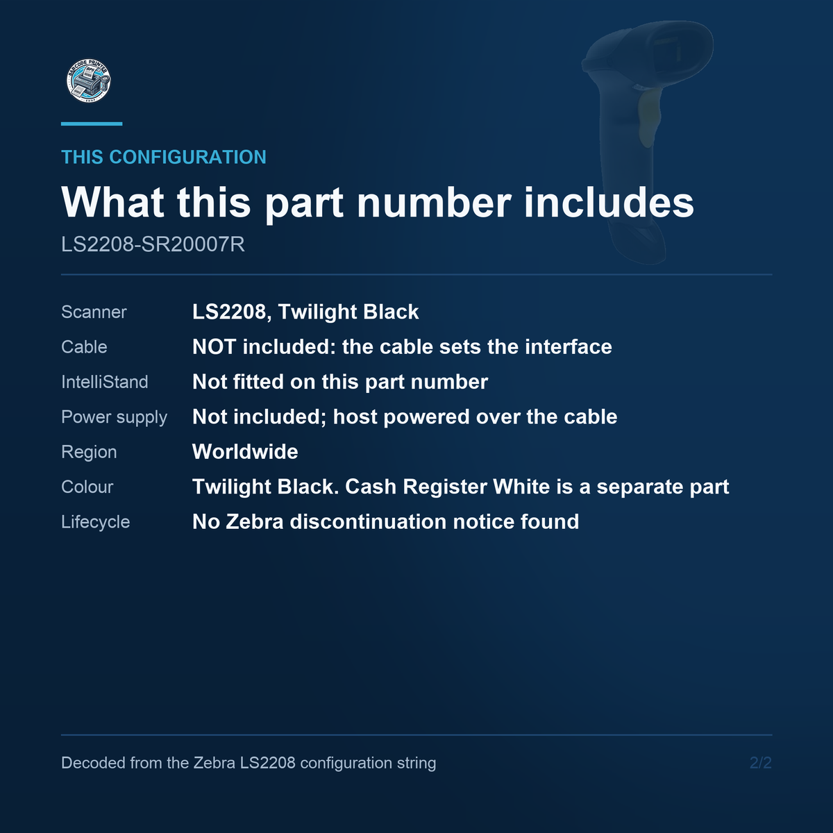 Zebra LS2208 Corded Laser Scanner LS2208-SR20007R - What this part number includes