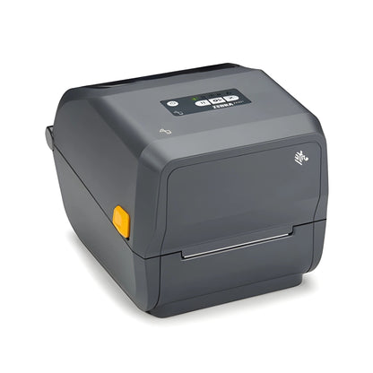 Zebra ZD421 desktop thermal transfer label printer, right three-quarter view