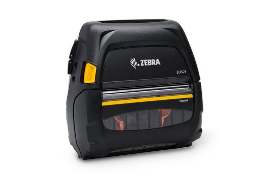 Zebra ZQ521 four-inch mobile label printer, front three-quarter view